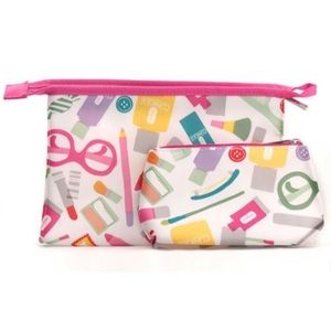NEW Clinique Logo Print Makeup Cosmetic Bag Set
